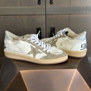 Golden Goose Ball Star ✨ White & Iridescent + Sherpa Lined / 40